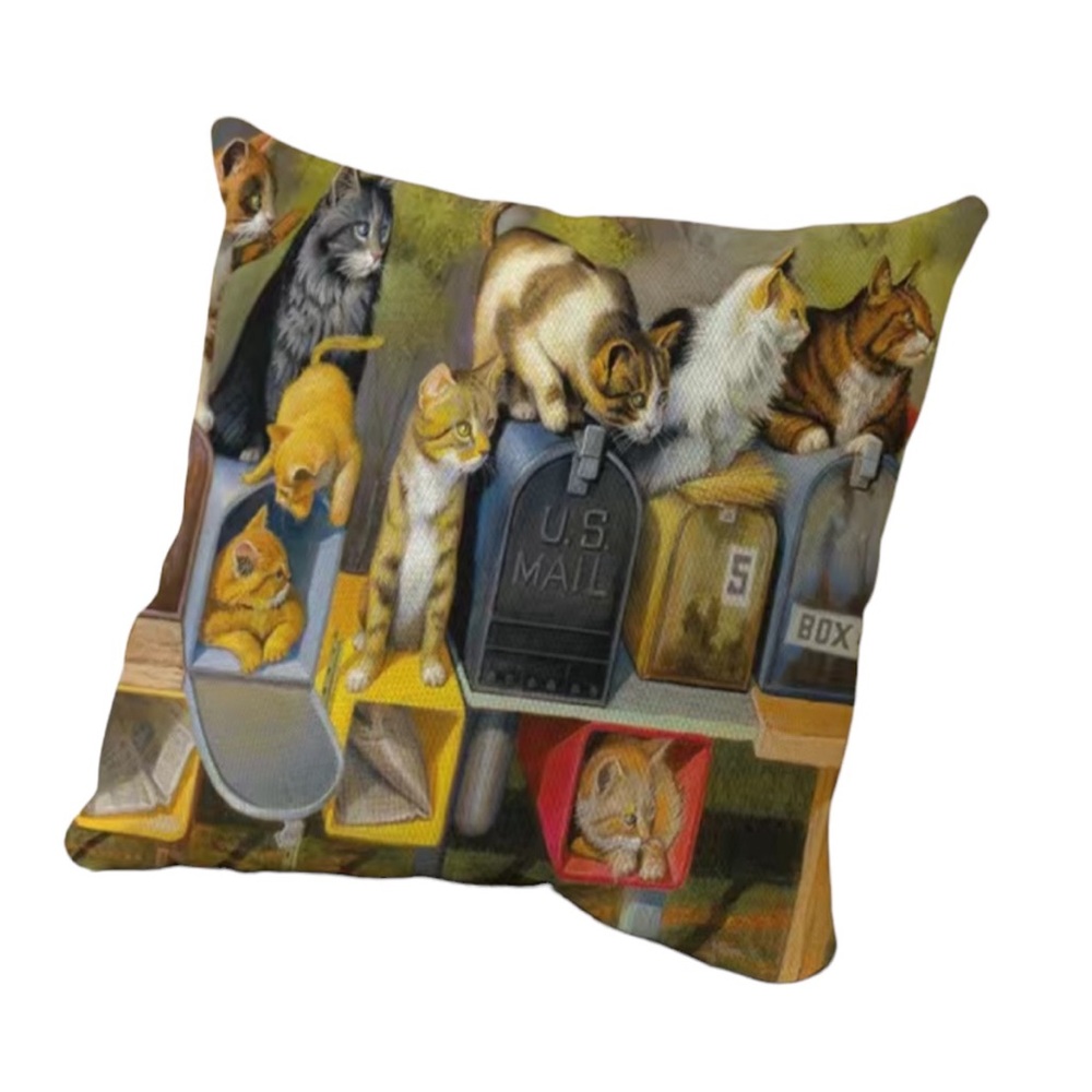 1pc, Cartoon Peeking CatSquare Cushion Cover, Linen Blend Zipper Single-sided Pr